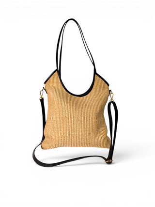 Borsa Tote Pelle e Rafia nero|Colore:Nero
