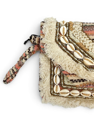 Clutch Frange e Perline beige|Colore:Beige