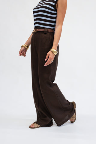Pantalone Palazzo Misto Lino con Cintura Moro|Colore:Moro