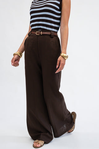 Pantalone Palazzo Misto Lino con Cintura Moro|Colore:Moro