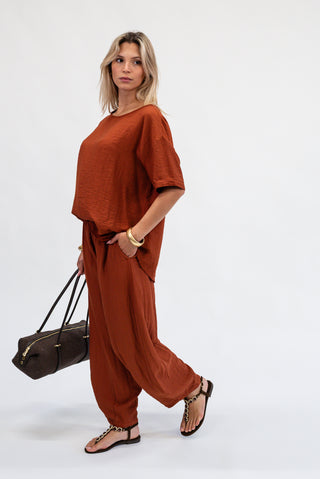 Pantalone Baggy Misto Lino coccio|Colore:Coccio
