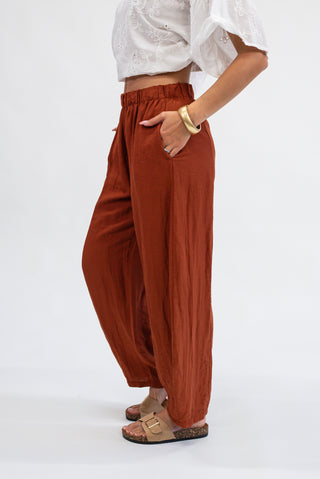 Pantalone Baggy Misto Lino coccio|Colore:Coccio