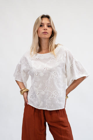 Blusa con Ricami bianco|Colore:Bianco