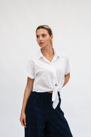 Camicia Nodo Misto Lino bianco|Colore:Bianco