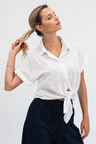 Camicia Nodo Misto Lino bianco|Colore:Bianco