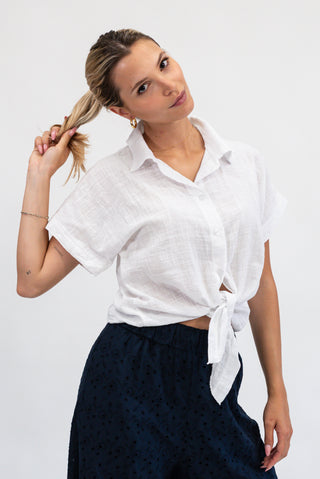 Camicia Nodo Misto Lino bianco|Colore:Bianco