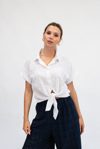 Camicia Nodo Misto Lino bianco|Colore:Bianco