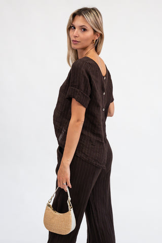 Blusa Gessata Misto Lino Moro|Colore:Moro