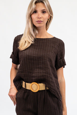 Blusa Gessata Misto Lino Moro|Colore:Moro