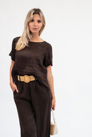 Blusa Gessata Misto Lino Moro|Colore:Moro