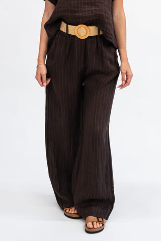 Pantalone Gessato con Cintura Misto Lino moro|Colore:Moro
