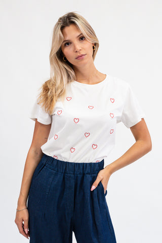 T-Shirt Cuori bianco|Colore:Bianco