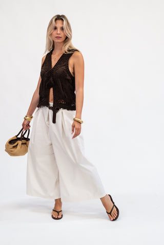 Pantalone Culotte Con Cintura Bianco|Colore:Bianco