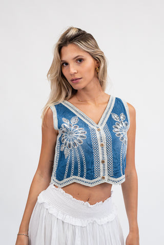 Gilet Ricamo jeans|Colore:Jeans