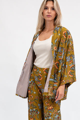 Giacca Kimono Fantasia verde olio|Colore:Verde olio