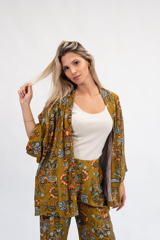 Giacca Kimono Fantasia verde olio|Colore:Verde olio
