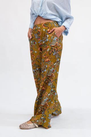 Pantalone Palazzo Fantasia verde olio|Colore:Verde olio