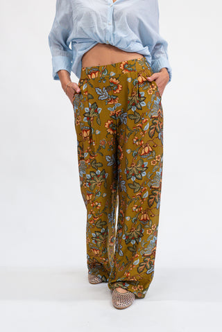 Pantalone Palazzo Fantasia verde olio|Colore:Verde olio