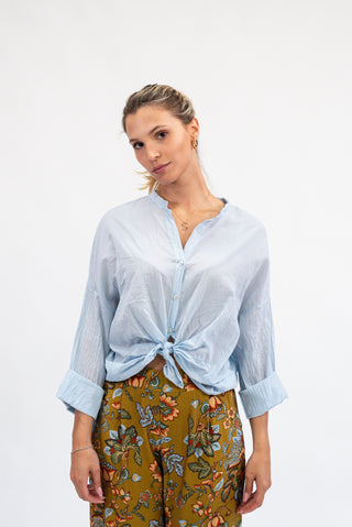 Camicia Nodo in Cotone celeste|Colore:Celeste