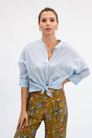 Camicia Nodo in Cotone celeste|Colore:Celeste