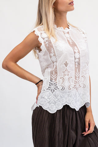 Top con Ricamo bianco|Colore:Bianco