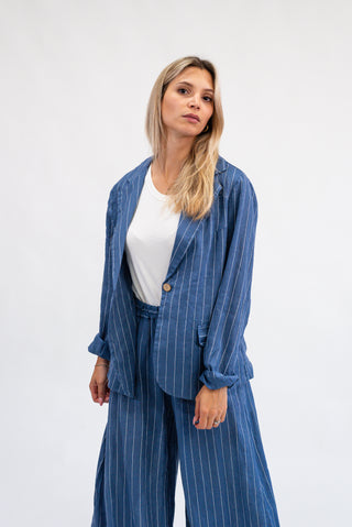 Giacca Gessata 100% Lino Jeans|Colore:Jeans