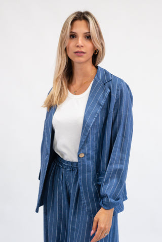 Giacca Gessata 100% Lino Jeans|Colore:Jeans