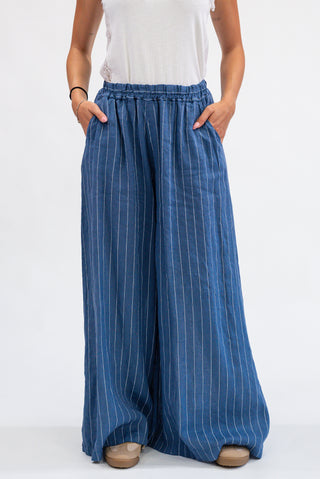 Pantalone Gessato 100% Lino Jeans|Colore:Jeans