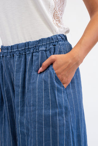 Pantalone Gessato 100% Lino Jeans|Colore:Jeans