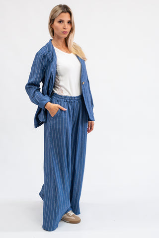 Pantalone Gessato 100% Lino Jeans|Colore:Jeans