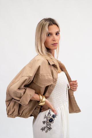 Giacca Crop Cotone camel|Colore:Camel