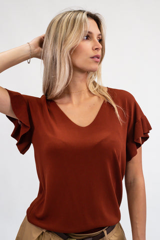 Maglia con Volant coccio|Colore:Coccio
