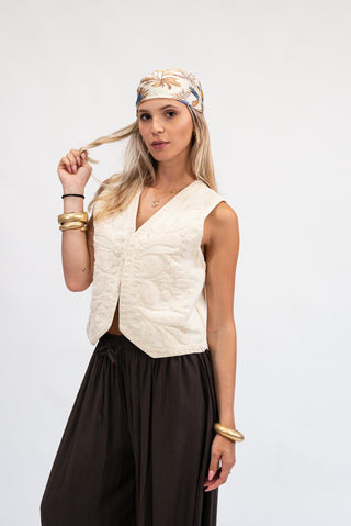 Gilet Denim Ricamato beige|Colore:Beige