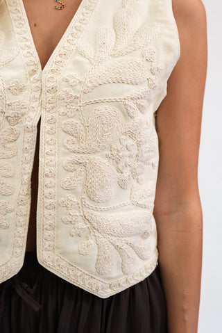 Gilet Denim Ricamato beige|Colore:Beige