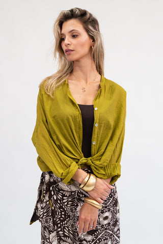 Camicia Nodo in Cotone Verde olio|Colore:Verde olio