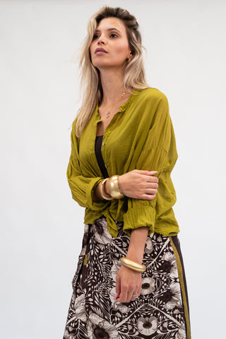 Camicia Nodo in Cotone Verde olio|Colore:Verde olio