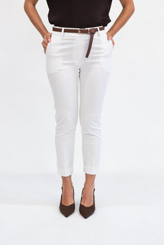 Pantalone Sigaretta con Cintura Bianco|Colore:Bianco