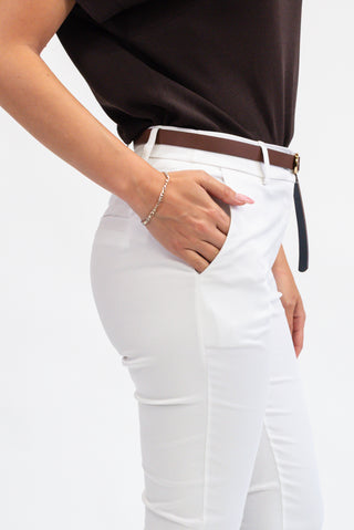 Pantalone Sigaretta con Cintura Bianco|Colore:Bianco