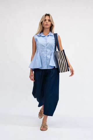 Camicia Smanicata con Pinces  celeste|Colore:Celeste