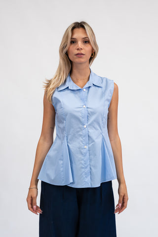 Camicia Smanicata con Pinces  celeste|Colore:Celeste