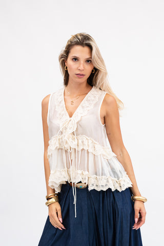 Gilet in Pizzo panna|Colore:Panna