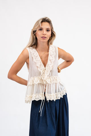 Gilet in Pizzo panna|Colore:Panna