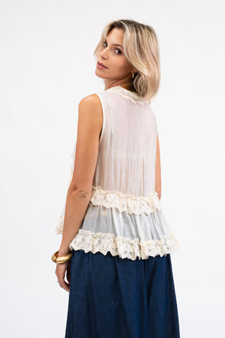 Gilet in Pizzo panna|Colore:Panna