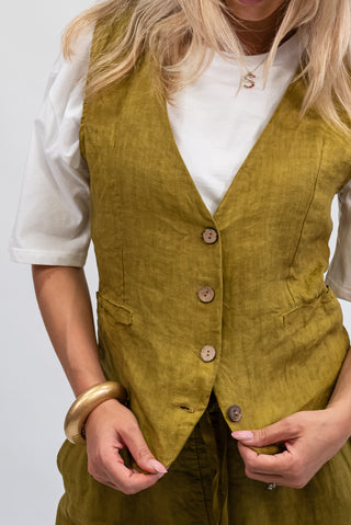 Gilet 100% Lino verde olio|Colore:Verde olio