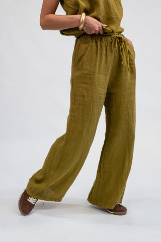 Pantalone 100% Lino Verde olio|Colore:Verde olio