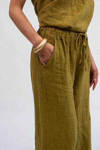 Pantalone 100% Lino Verde olio|Colore:Verde olio