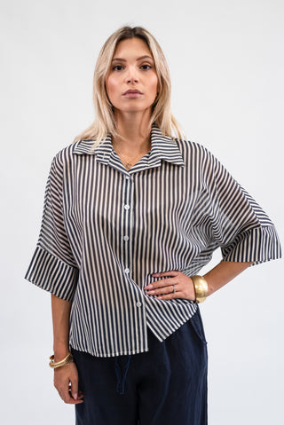 Camicia a Righe beige/blu|Colore:Beige/blu