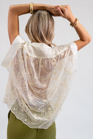 Blusa Pizzo Scollo a V beige|Colore:Beige