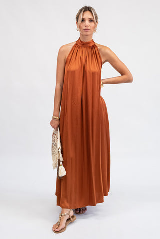 Abito Viscosa Halterneck coccio|Colore:Coccio