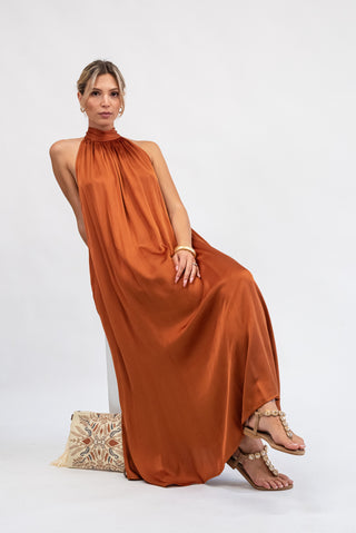 Abito Viscosa Halterneck coccio|Colore:Coccio